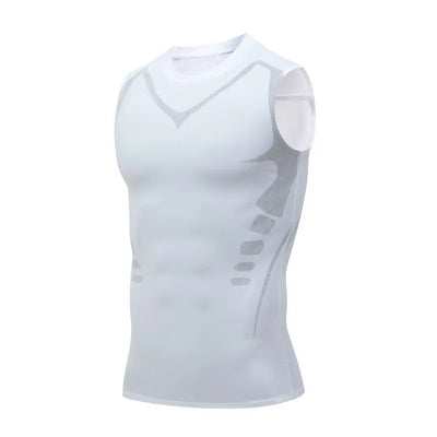 The V Tank in White, tonal stripe